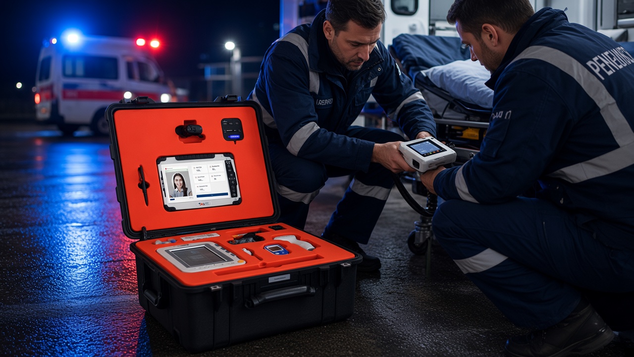 Paramedics using No.A.H. EMS telemedicine kit